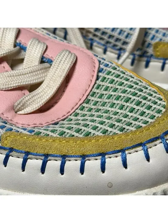 LUCKY STEP Women's Platform Sneakers Pink/Yellow Multi Knit Walking Shoes Sz 9 - Picture 2 of 9